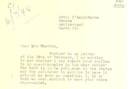 [Carta] 1948 Mar. 9, Geneva, Switzerland [a] Dear Mrs. Mestral