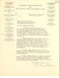 [Carta] 1946 mayo 2, Long Beach, California [a] Srta. Gabriela Mistral, Consulado General de Chile, Los Angeles, California
