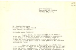 [Carta] 1946 oct. 13, Monrovia, California [a] Mr. Birer Robinson, Long Beach, California