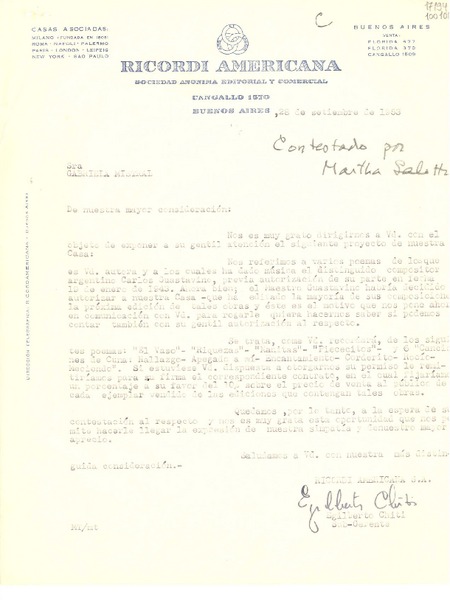 [Carta] 1953 sept. 28, Buenos Aires [a] Gabriela Mistral