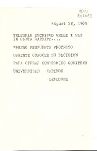 [Nota] 1965 ago. 28, [Concepción, Chile] [a] Doris Dana