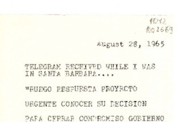 [Nota] 1965 ago. 28, [Concepción, Chile] [a] Doris Dana