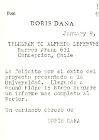 [Telegrama] 1966 ene. 9, [Estados Unidos] [a] Alfredo Lefebvre, Concepción, Chile