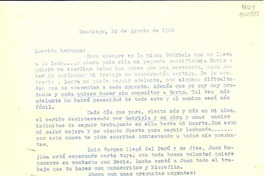[Carta] 1960 ago. 10, Santiago [a] Doris Dana