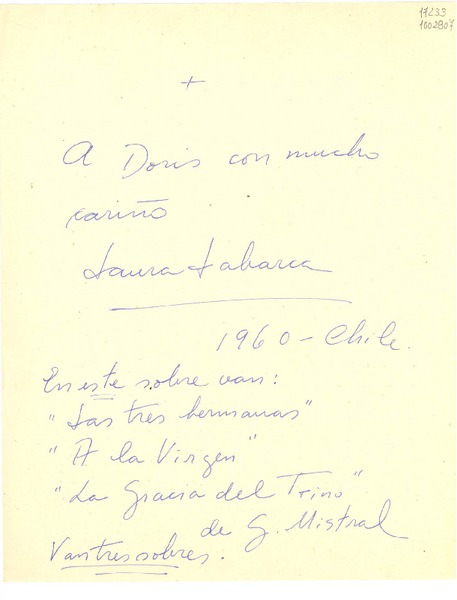 [Carta] 1960, Chile [a] Doris Dana