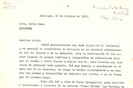 [Carta] 1963 oct. 27, Santiago [a] Doris Dana