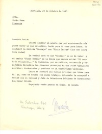 [Carta] 1963 oct. 23, Santiago [a] Doris Dana