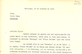 [Carta] 1963 oct. 23, Santiago [a] Doris Dana