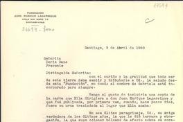 [Carta] 1960 abr. 8 Santiago, [Chile] [a] Doris Dana