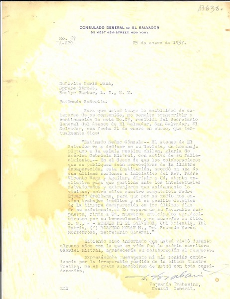 [Carta] 1957 ene. 25, New York [a] Doris Dana, Roslyn Harbor, N.Y.