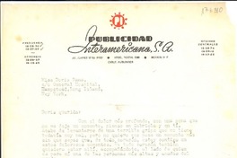 [Carta] [1957] México D.F. [a] Doris Dana, Long Island, N.Y.