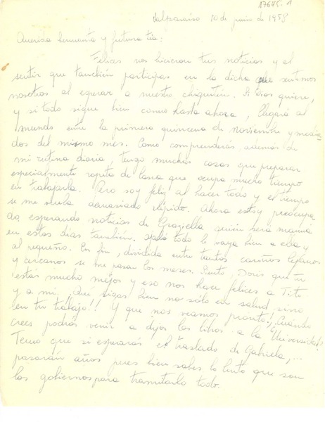 [Carta] 1958 jun, 10, Valparaíso, Chile [a] Doris Dana