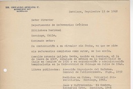 [Carta] 1968 septiembre 15, Santiago, Chile [a] Biblioteca Nacional de Chile