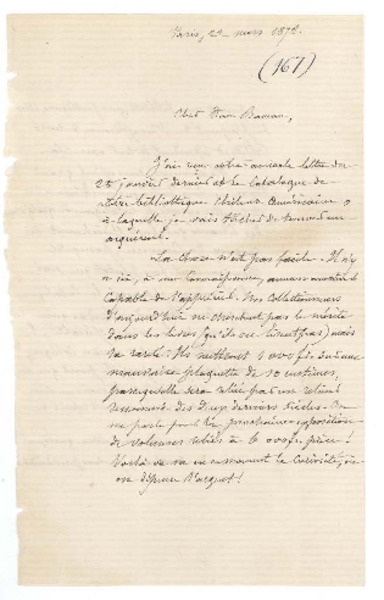 [Carta] 1878 mar. 22 París, Francia [a] Ramón Briseño