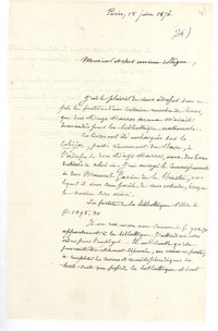 [Carta] 1876 jun. 15, París, Francia [a] Ramón Briseño
