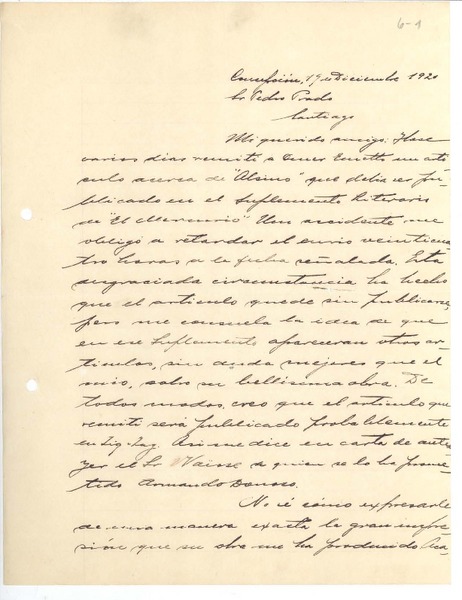 [Carta] 1920 dic. 19, Concepción, Chile [a] Pedro Prado