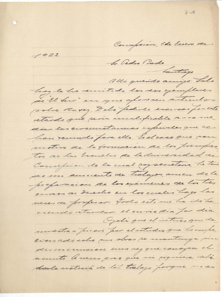 [Carta] 1922 ene. 5, Concepción, Chile [a] Pedro Prado