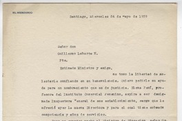 [Carta] 1939 may. 24, Santiago, Chile [a] Guillermo Labarca Hubertson
