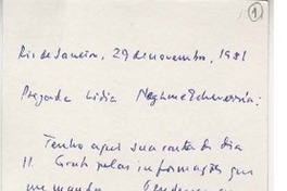 [Carta] 1981 oct. 29, Río de Janeiro, Brasil [a] Lidia Neghme Echeverría