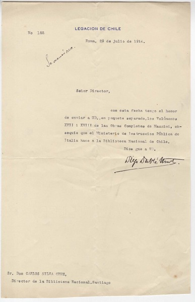 [Carta], 1914 jul. 29 Roma, Italia [a] Carlos Silva Cruz [manuscrito]