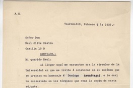 [Carta] 1935 feb. 9, Valparaíso, Chile [a] Raúl Silva Castro