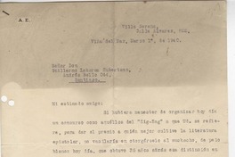 [Carta] 1940 mar. 1, Viña del Mar, Chile [a] Guillermo Labarca Hubertson