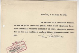 [Recibo] 1938 ene. 4, Santiago, Chile [a] Biblioteca Nacional.