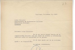 [Carta] 1969 dic. 11, Santiago, Chile [a] Biblioteca Nacional de Chile