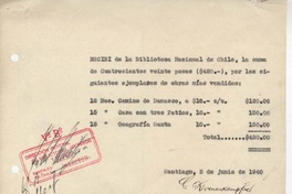 [Recibo] 1940 jun. 5, Santiago, Chile [a] Biblioteca Nacional de Chile