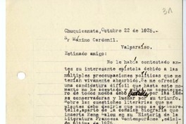 [Carta] 1925 octubre 22, Chuquicamata, Chile [a] Máximo Cardemil