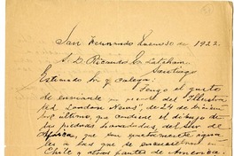 [Carta] 1922 enero 30, San Fernando, Chile [a] Ricardo Latcham.