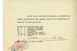 [Recibo] 1939 mayo 11, Santiago, Chile [a] Biblioteca Nacional de Chile