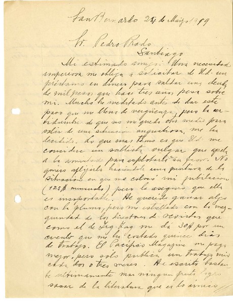 [Carta] 1919 mayo 24, San Bernardo, Chile [a] Pedro Prado