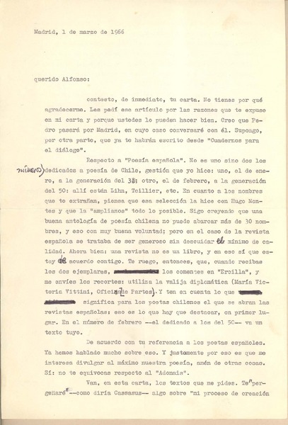 [Carta] 1966 mar. 1, Madrid, España [a] Alfonso Calderón