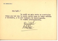 [Tarjeta] c.1960, Santiago, Chile [a] Raúl Silva Castro