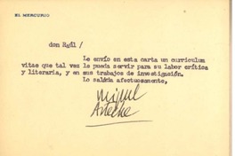 [Tarjeta] c.1960, Santiago, Chile [a] Raúl Silva Castro