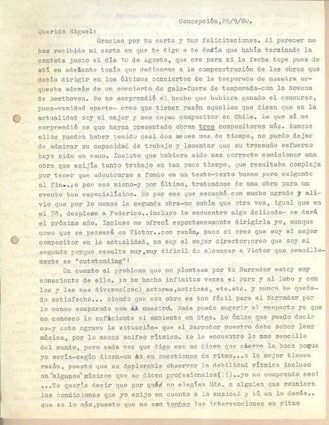 [Carta] 1980 sep. 26, Concepción, Chile [a] Miguel Arteche