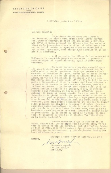 [Carta] 1952 jun. 4, Santiago, Chile [a] Gonzalo Drago