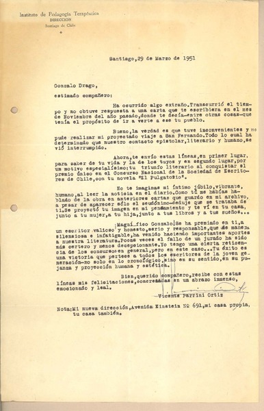 [Carta] 1951 mar. 29, Santiago, Chile [a] Gonzalo Drago