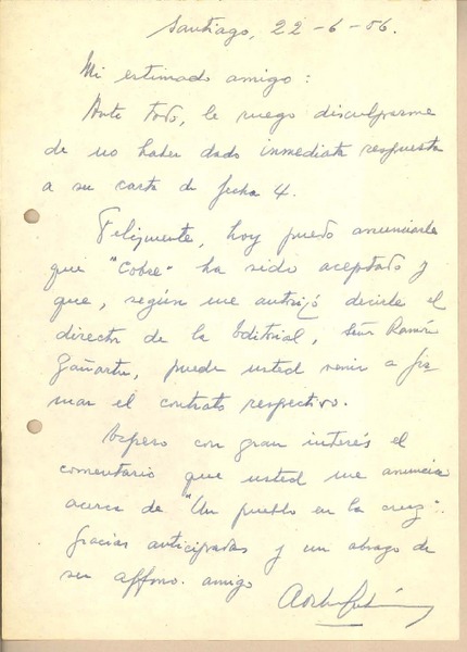 [Carta] 1956 jun. 22, Santiago, Chile [a] Gonzalo Drago