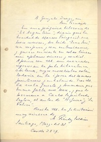 [Carta] 1937 marzo, Santiago, Chile [a] Gonzalo Drago