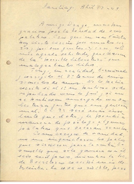 [Carta] 1948 abr. 12, Santiago, Chile [a] Gonzalo Drago