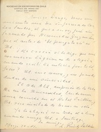 [Carta] 1951 mar. 20, Santiago, Chile [a] Gonzalo Drago
