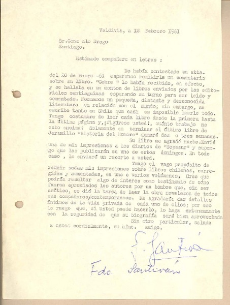 [Carta] 1961 feb. 18, Valdivia, Chile [a] Gonzalo Drago