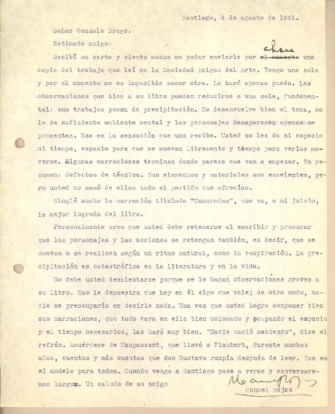 [Carta] 1941 ago. 4, Santiago, Chile [a] Gonzalo Drago