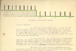 [Carta] 1945 jul. 26, Santiago, Chile [a] Gonzalo Drago
