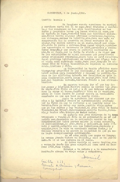 [Carta] 1960 jul. 6, Concepción, Chile [a] Gonzalo Drago