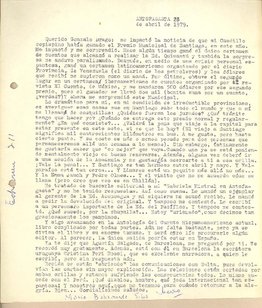 [Carta] 1979 abr. 23, Antofagasta, Chile [a] Gonzalo Drago