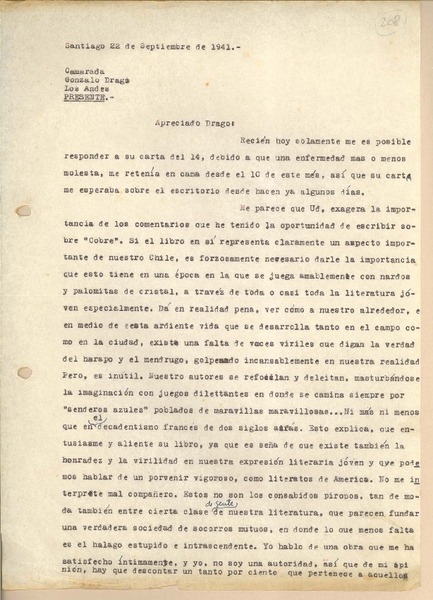 [Carta] 1941 sep. 22, Santiago, Chile [a] Gonzalo Drago