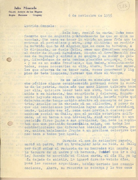 [Carta] 1955 nov. 6, Durazno, Uruguay [a] Gonzalo Drago